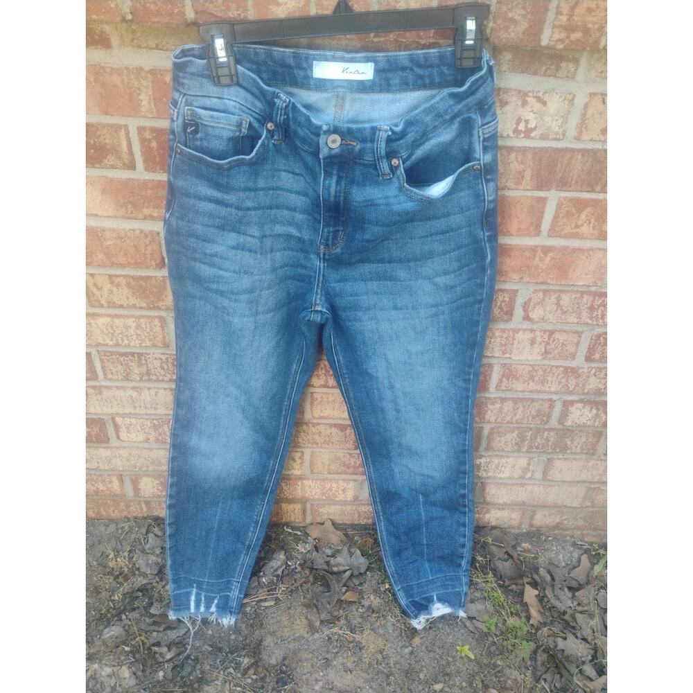 KanCan Skinny Jeans in Faded Blue Wash with Frayed Hem